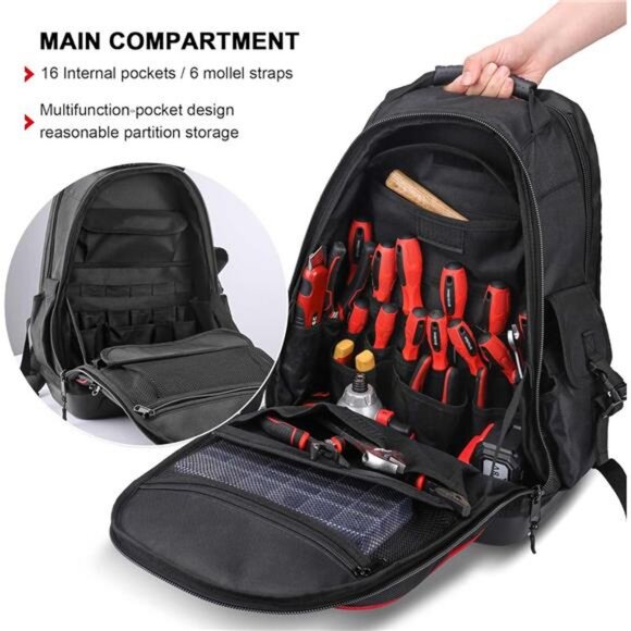 Pro Tool Backpack,Heavy Duty Tool Organizer Bag with Laptop Compartment - Picture 4 of 7